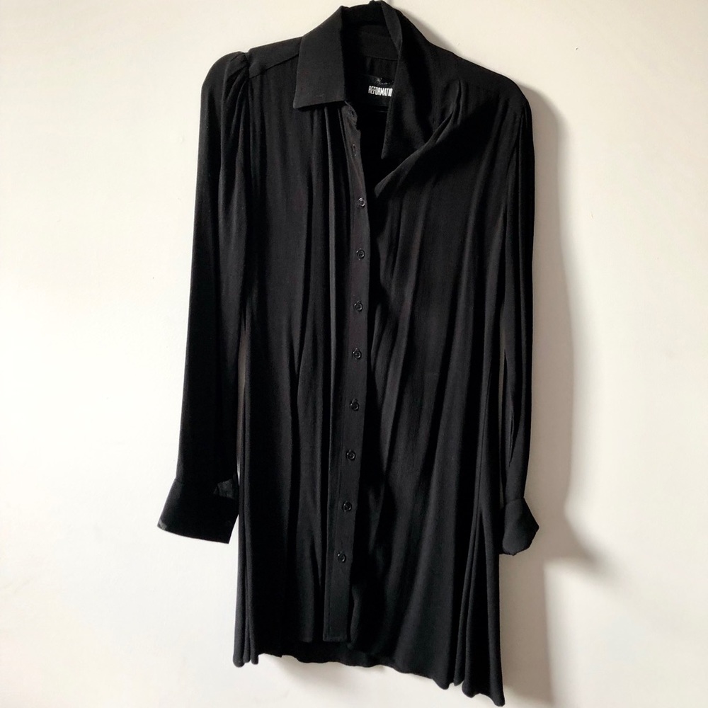 Reformation Black Button Down Long Sleeve Dress
